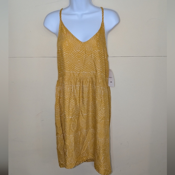 NWT RVCA Nolan Summer Dress Midi Mustard Yellow - Picture 1 of 8
